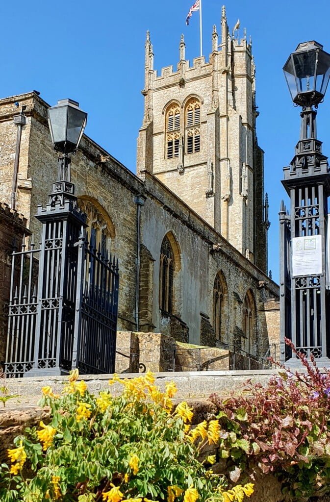 Beaminster church from the east gates