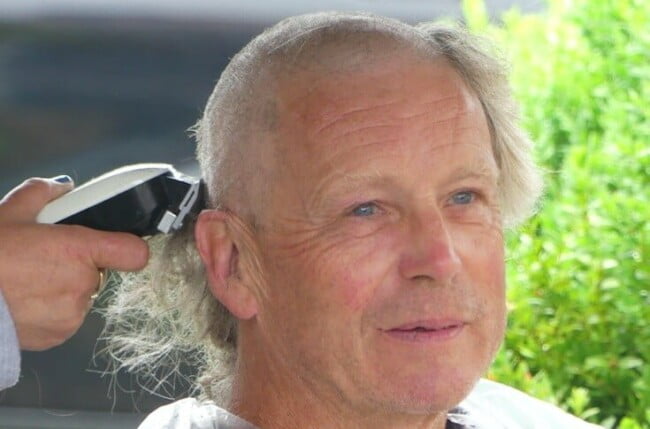 Richard Metters during the head shave