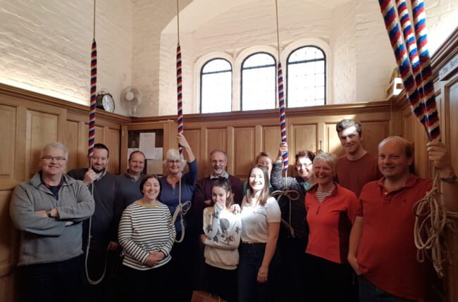 Dorset ringers in the Ypres Memorial Church ringing chamber