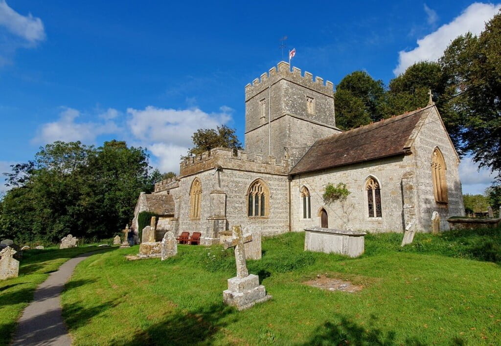 Maiden Newton church from the south east on a sunny day