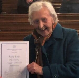 Ruby Eyles receiving her Honorary Life Membership award