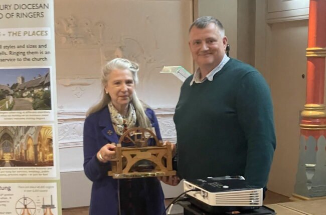 Jeremy Davies being presented with the Ringer of the Year 2022 award by Dorchester Branch Chairman, Janet Ranger-Dennis
