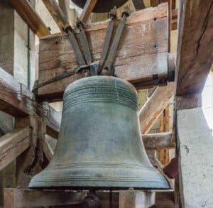 The hour bell at the cathedral, cast by William Purdue III in 1663, formerly the 6th of the ring of eight. Weight is 25cwt.
