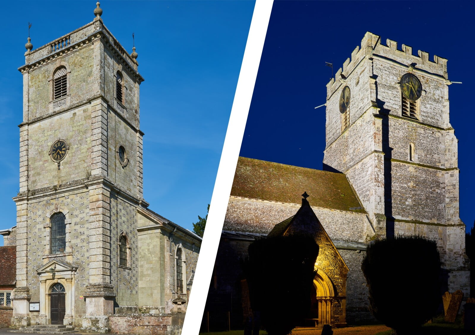 The exteriors of the churches of Wimborne St Giles and Cranborne
