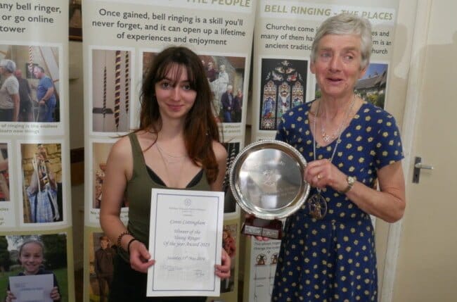 Conni Cottingham - Young Ringer of the Year being awarde her certificate