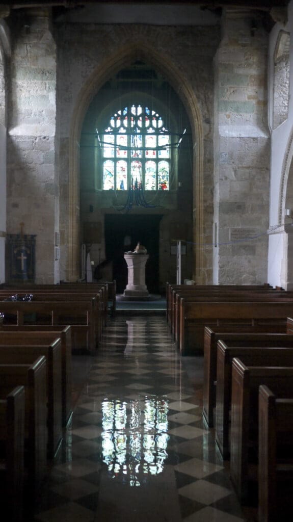 Flooded interior of church
