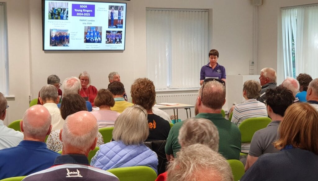 Hilary Child gives her talk about progress with the Young Ringers to the AGM