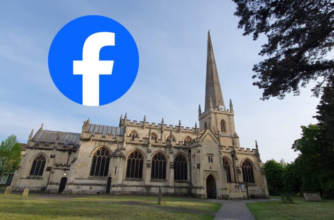 Trowbridge church with facebook logo