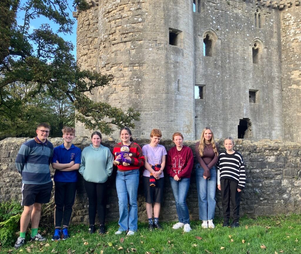 Young Ringers outside Nunney castle