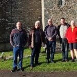 Outside Kington Magna following the last quarter peal of the day: Nick Baker, Andy Waring, Mark Symonds, Paul Cottingham, Jan Keohane