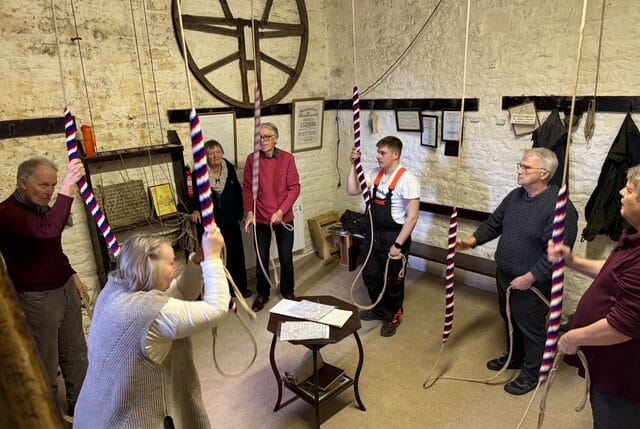 Ringers raising the bells at Maiden Newton