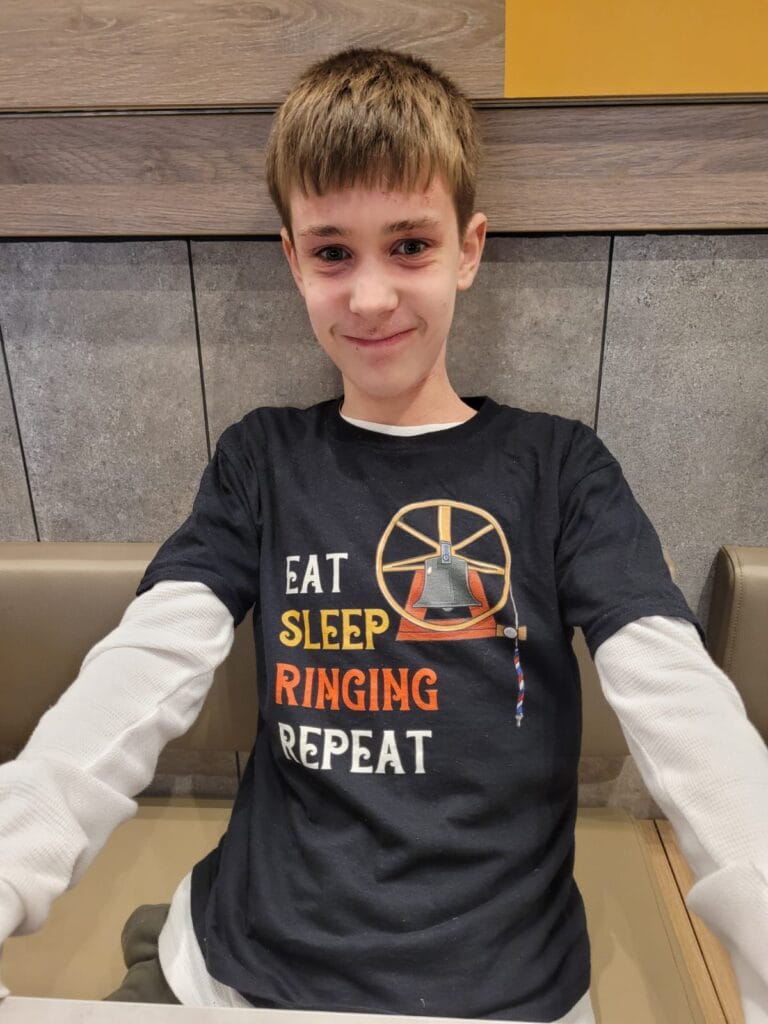 Daniel's ringing t-shirt saying: Eat, sleep, ringing, repeat