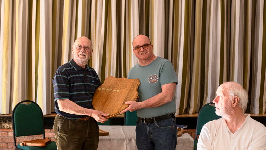 Richard Iles receiving the trophy on behalf of Melksham for the 8-bell competition
