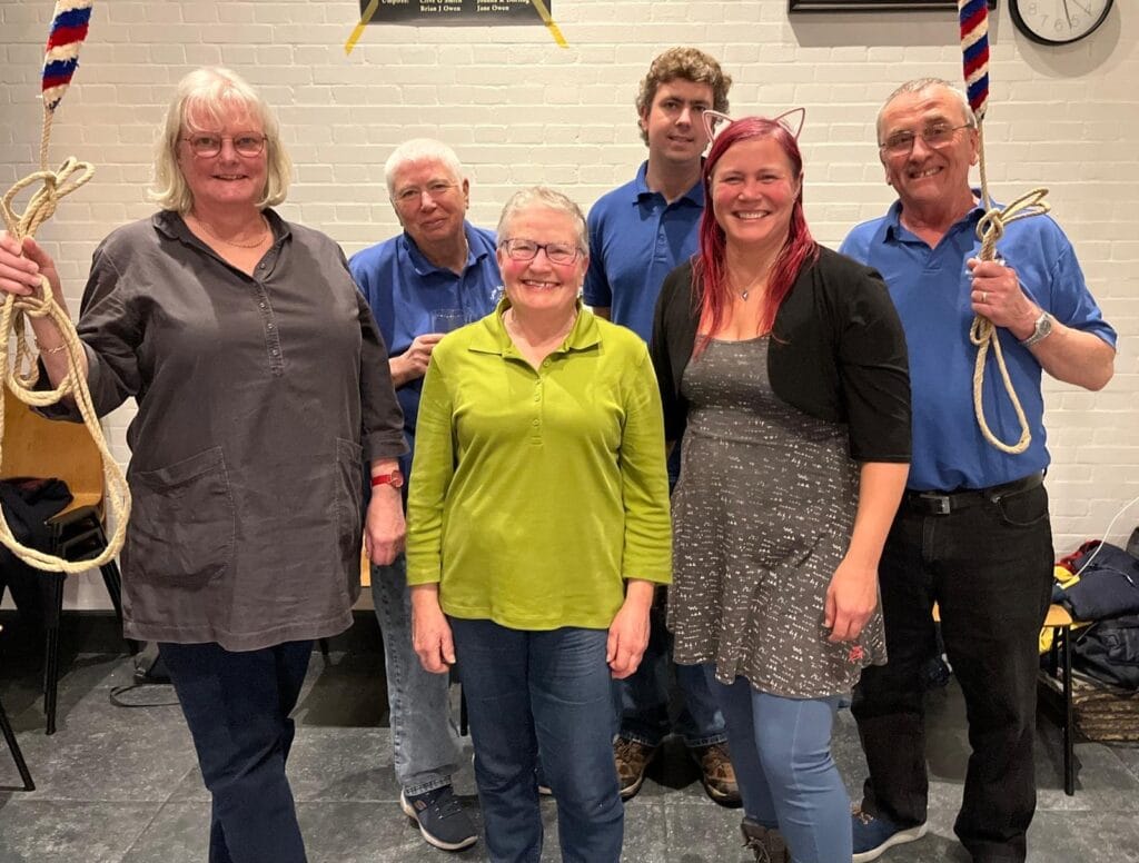 Julia Russell with her colleagues Vicki Rowse, Janet Wyatt, George Wyatt, Clair Walton and John Avery following their quarter peal of mixed doubles at t'Klockhuys, Dordrecht in November 2025.