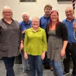 Julia Russell with her colleagues Vicki Rowse, Janet Wyatt, George Wyatt, Clair Walton and John Avery following their quarter peal of mixed doubles at t'Klockhuys, Dordrecht in November 2025.