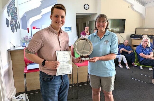 Joss Knight was presented with the Guild Young Ringer of the Year Award by the branch Training Officer, Sue Bateman.