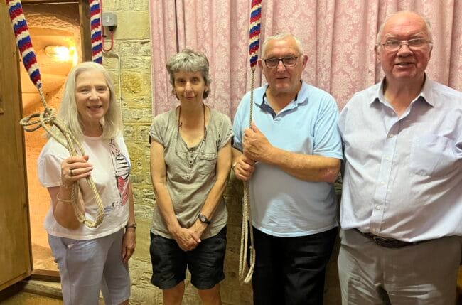 Photo of Janet Ranger's birthday quarter peal band.